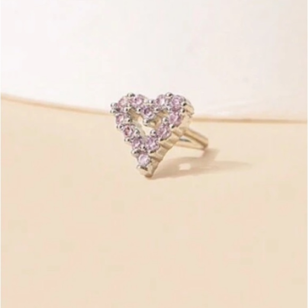 Nose Ring- Hollow Out Heart Shape Nose Stud Ring, Nose Piercing Silver tone - Picture 7 of 12